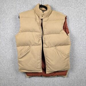 Vintage William Barry Struggle Gear Vest Mens Medium Beige Down Puffer Made USA